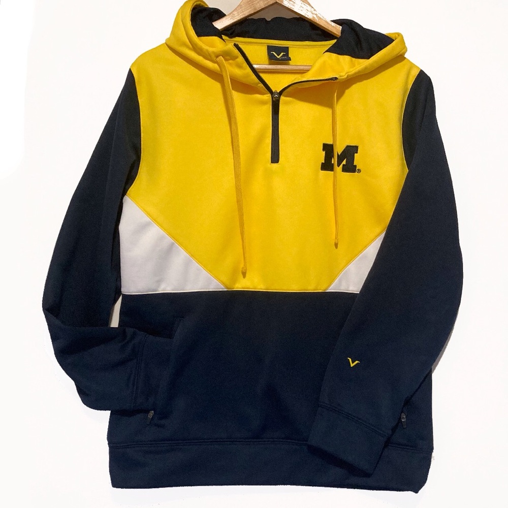 Michigan Wolverines Blue & Yellow Quarter Zip Hoodie with Kangaroo Pocket, Small